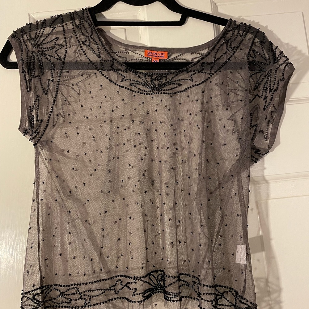 Chan Luu sheer cropped beaded top
